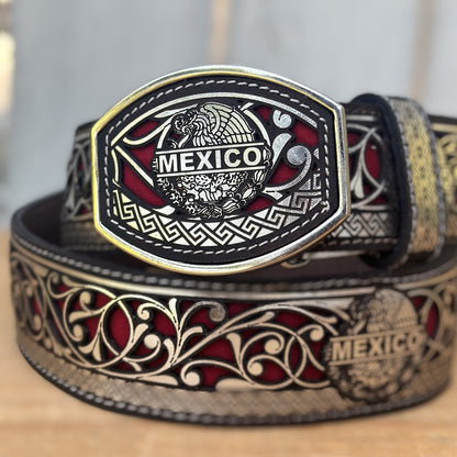 Silver "Mexico" Laser Cut Belt with Laser Cut Phone Holster