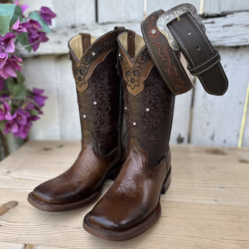 DA 2411 Brown Boot and Belt Combo