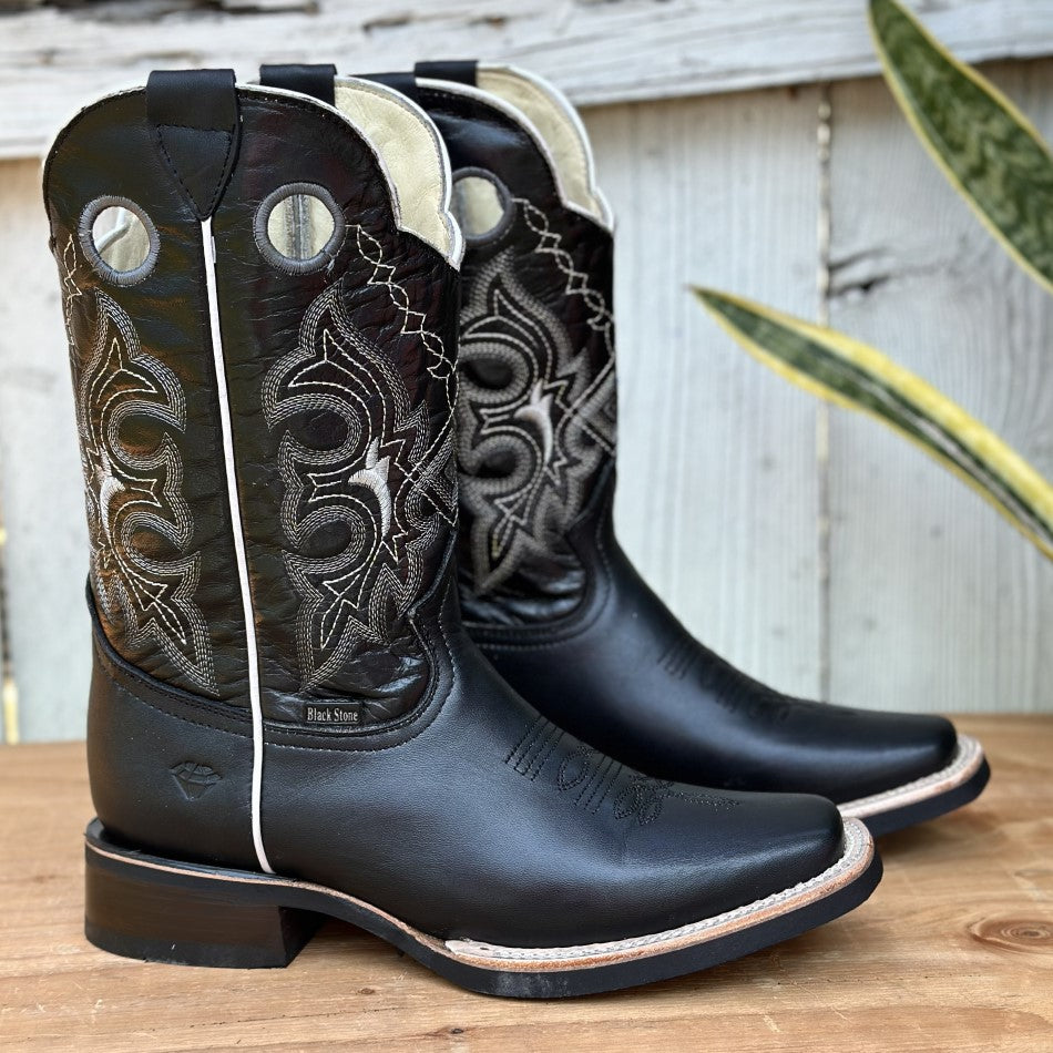DB-741 Black - Cowboy Boots with Rubber Sole for Men - Western Boots
