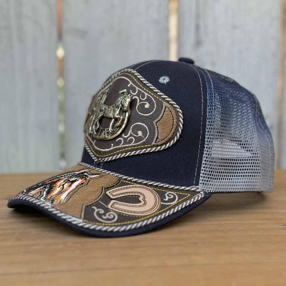 Gorra Vaquera Azul con Caballo y Herradura - Gorras Artesanales Mexicanas (3)