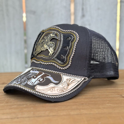 Gorra Vaquera Gris con Jinete - Gorras Artesanales Mexicanas (3)