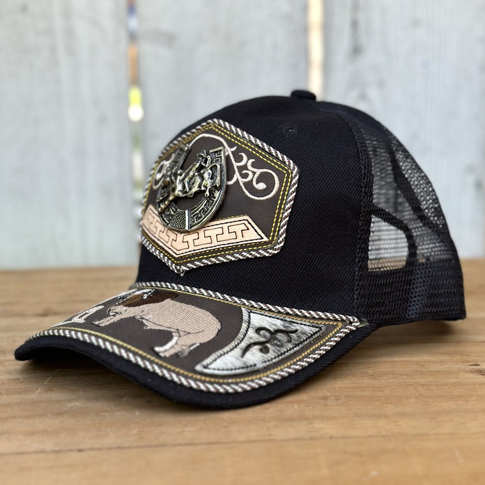 Gorra Vaquera Negra con Jinete y Herradura - Gorras Artesanales Mexicanas (2)