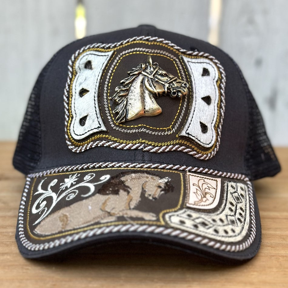 Gorra Vaquera Gris con Caballo - Gorras Artesanales Mexicanas