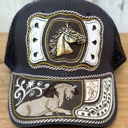 Gorra Vaquera Gris con Caballo - Gorras Artesanales Mexicanas (2)