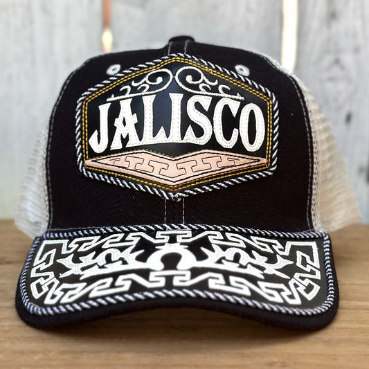 Gorra de Jalisco Negra con Diseño Greca - Gorras Mexicanas Artesanales