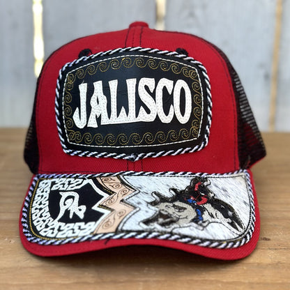 Gorra de Jalisco Roja con Pelo de Res #300 - Gorras Mexicanas Artesanales (1)