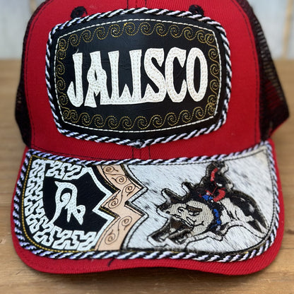 Gorra de Jalisco Roja con Pelo de Res #300 - Gorras Mexicanas Artesanales (2)