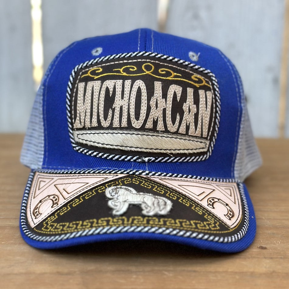 Gorra de Michoacan Azul con Caballo - Gorras Mexicanas Artesanales 