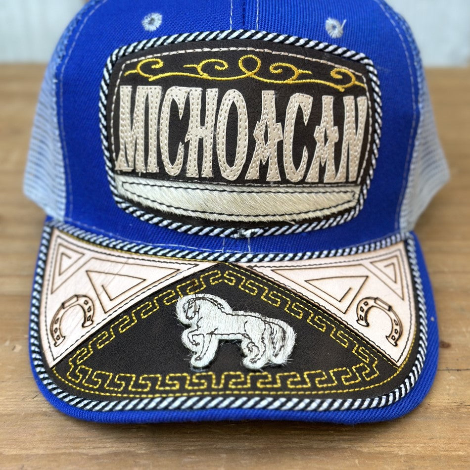 Gorra de Michoacan Azul con Caballo - Gorras Mexicanas Artesanales (2)