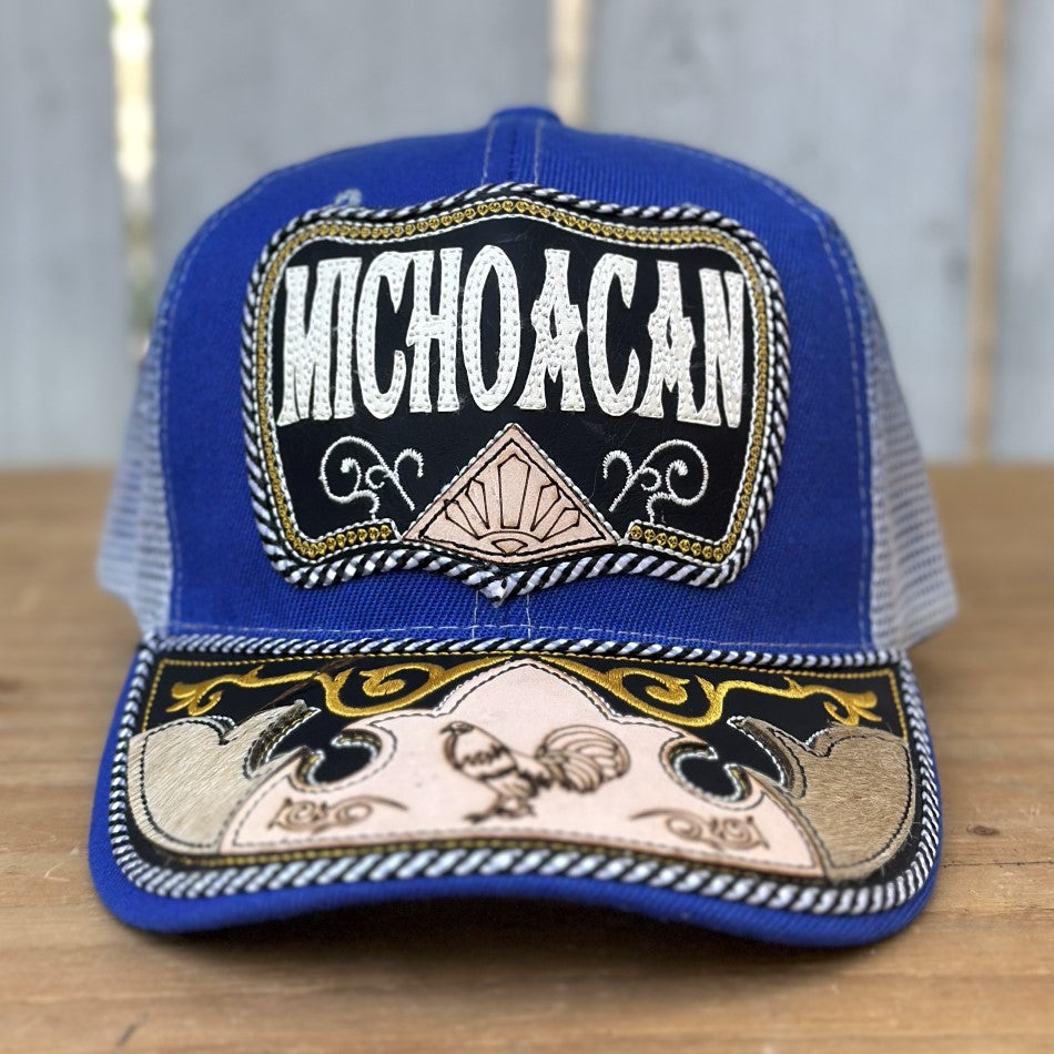 Gorra de Michoacan Azul con Gallo - Gorras Mexicanas Artesanales (1)