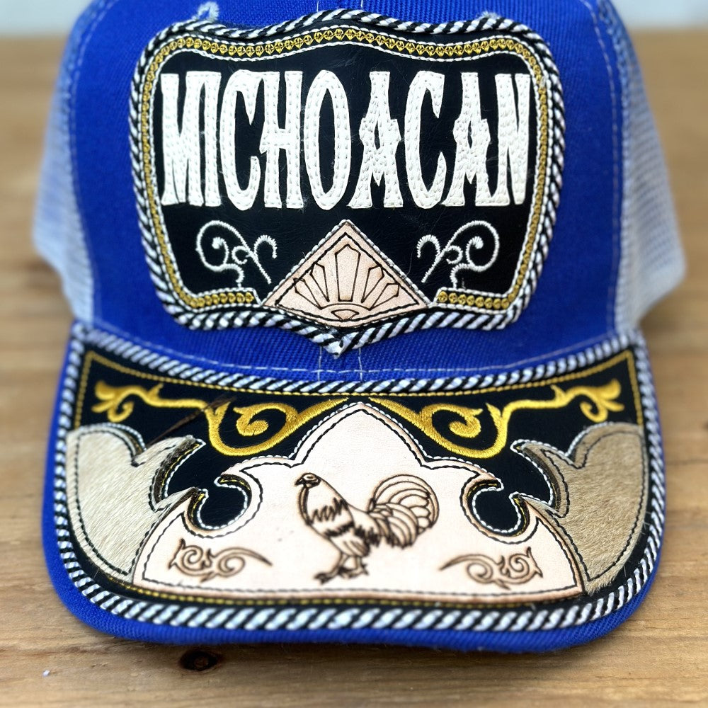 Gorra de Michoacan Azul con Gallo - Gorras Mexicanas Artesanales (2)