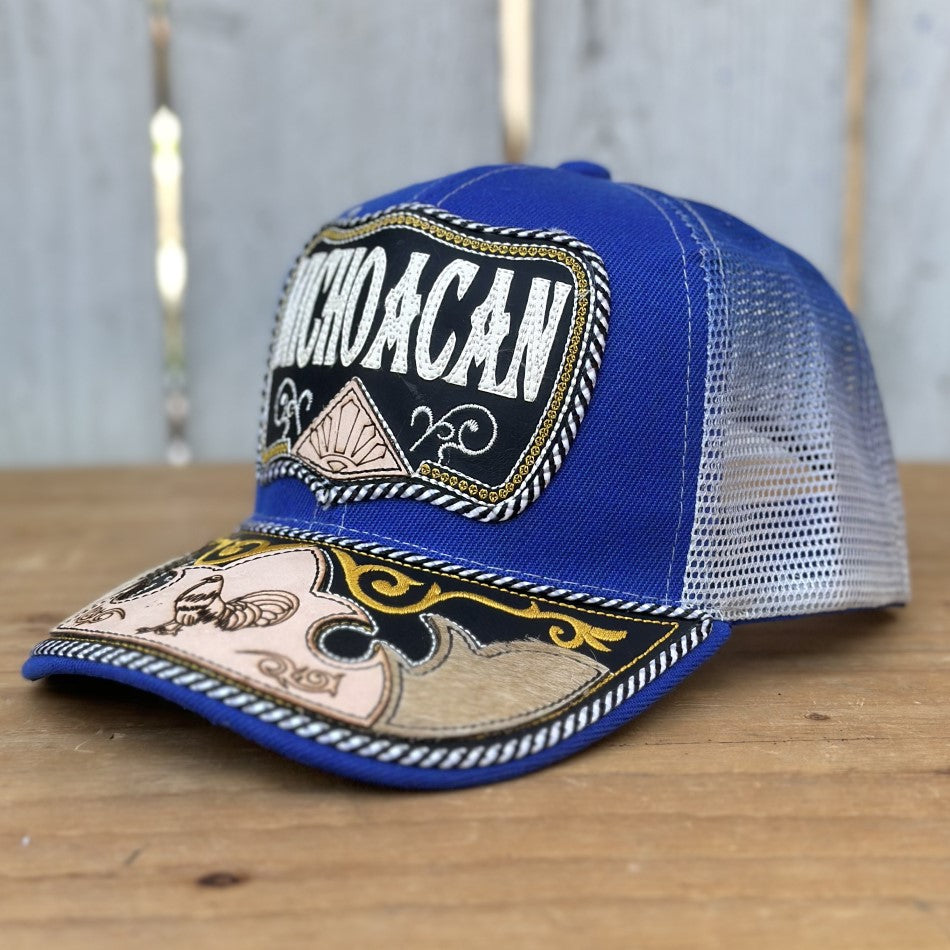 Gorra de Michoacan Azul con Gallo - Gorras Mexicanas Artesanales (3)