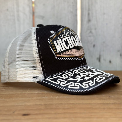 Gorra de Michoacan Negra con Diseño Greca - Gorras Mexicanas Artesanales (4)