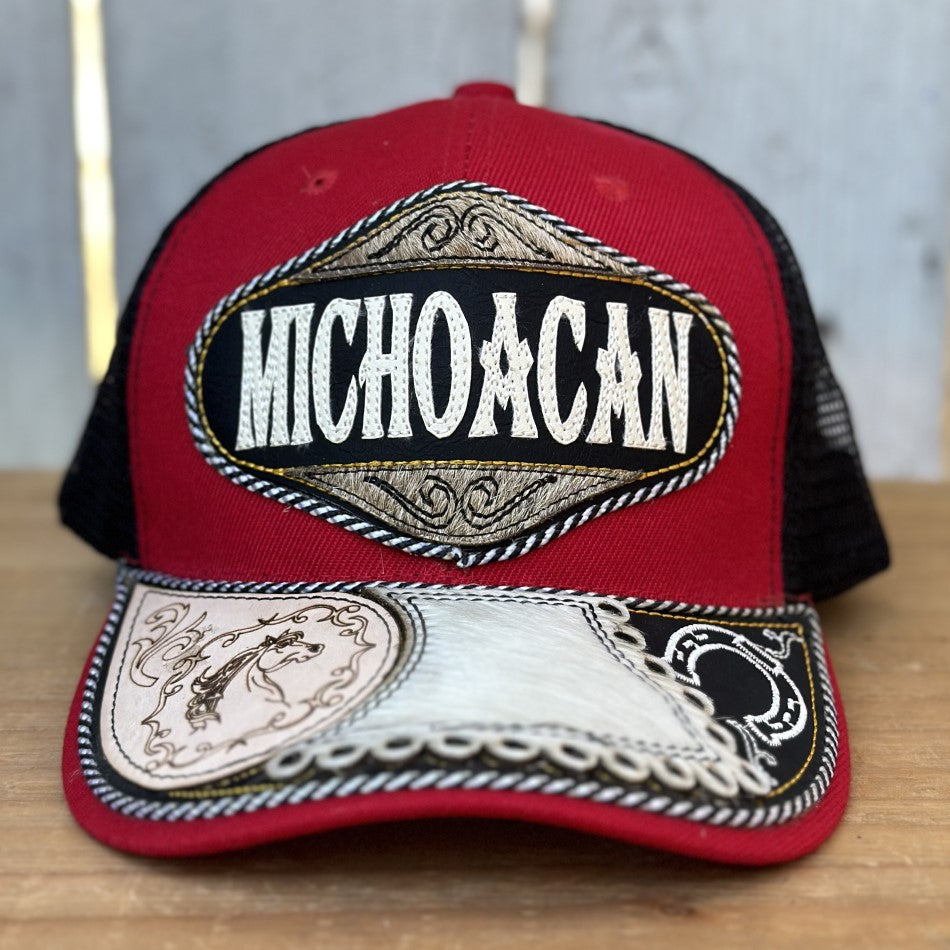 Gorra de Michoacán Roja con Pelo de Res #300 - Gorras Mexicanas Artesanales (1)