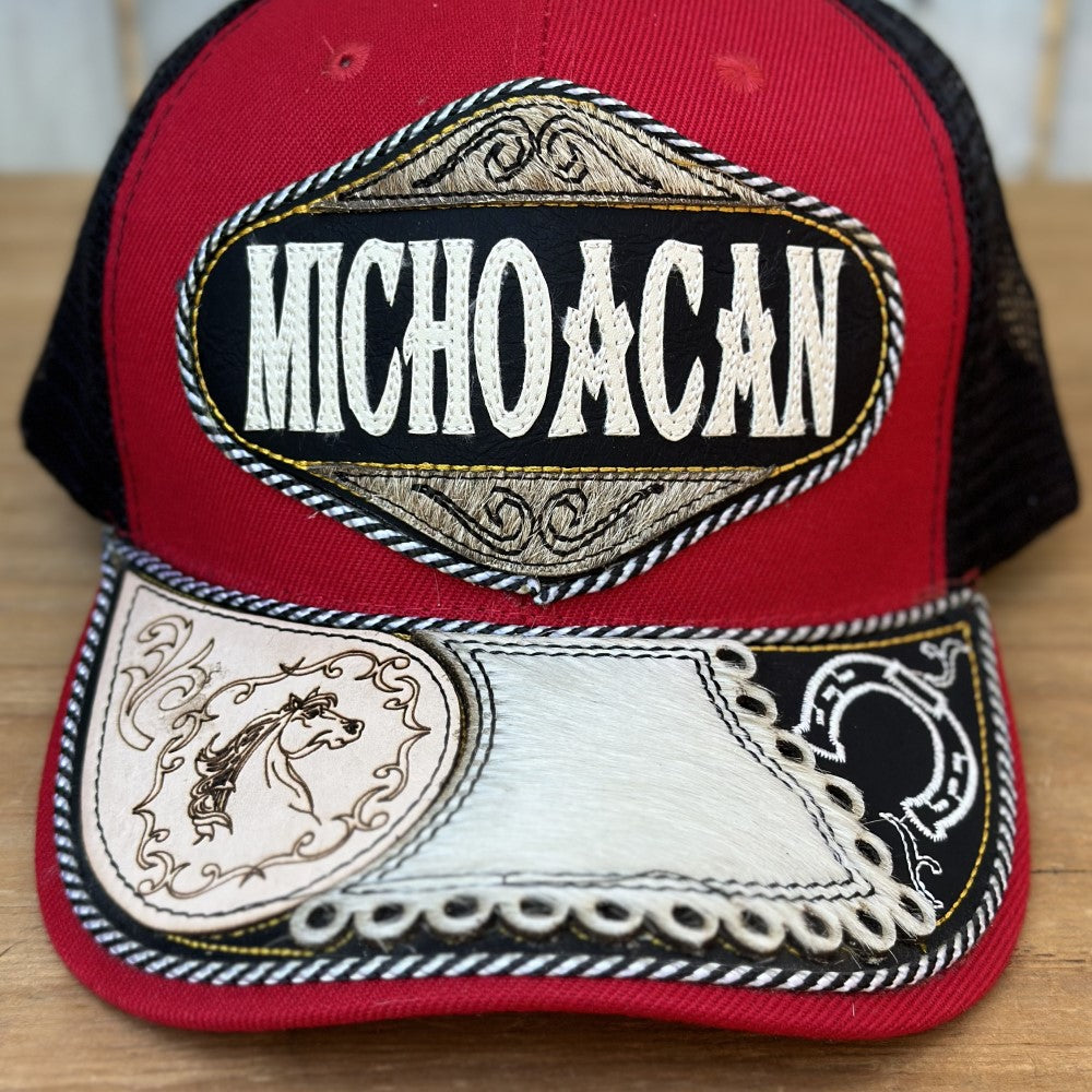 Gorra de Michoacán Roja con Pelo de Res #300 - Gorras Mexicanas Artesanales (2)