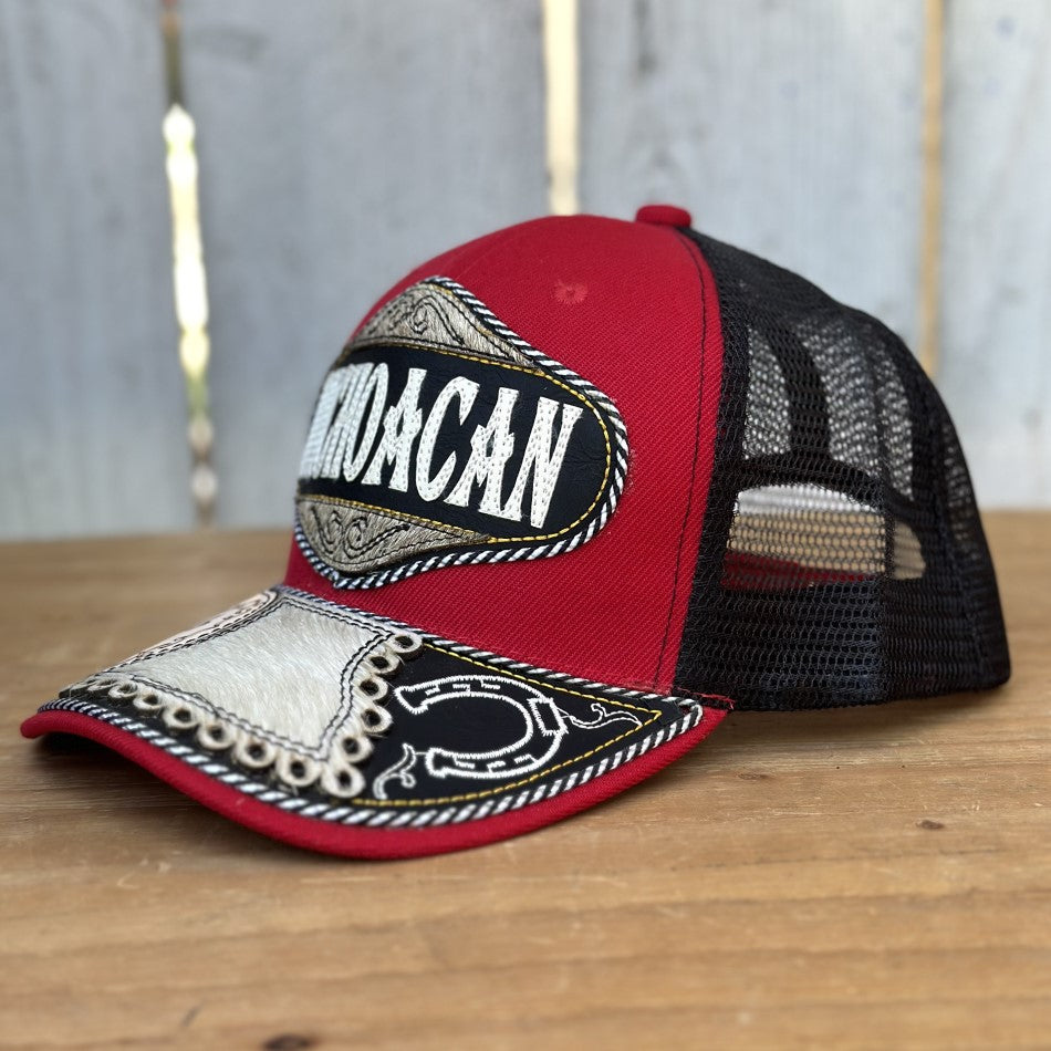 Gorra de Michoacán Roja con Pelo de Res #300 - Gorras Mexicanas Artesanales (3)