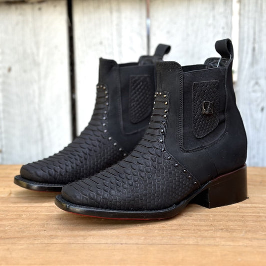 Botin Vaquero JB-Viperette Pitón Imitación Negro - Botines Vaqueros para Mujer