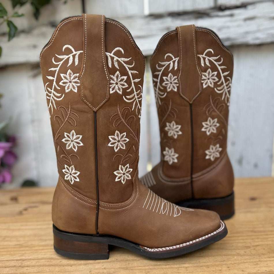 SB Ana Brown Western Boots with Rubber Sole for Women