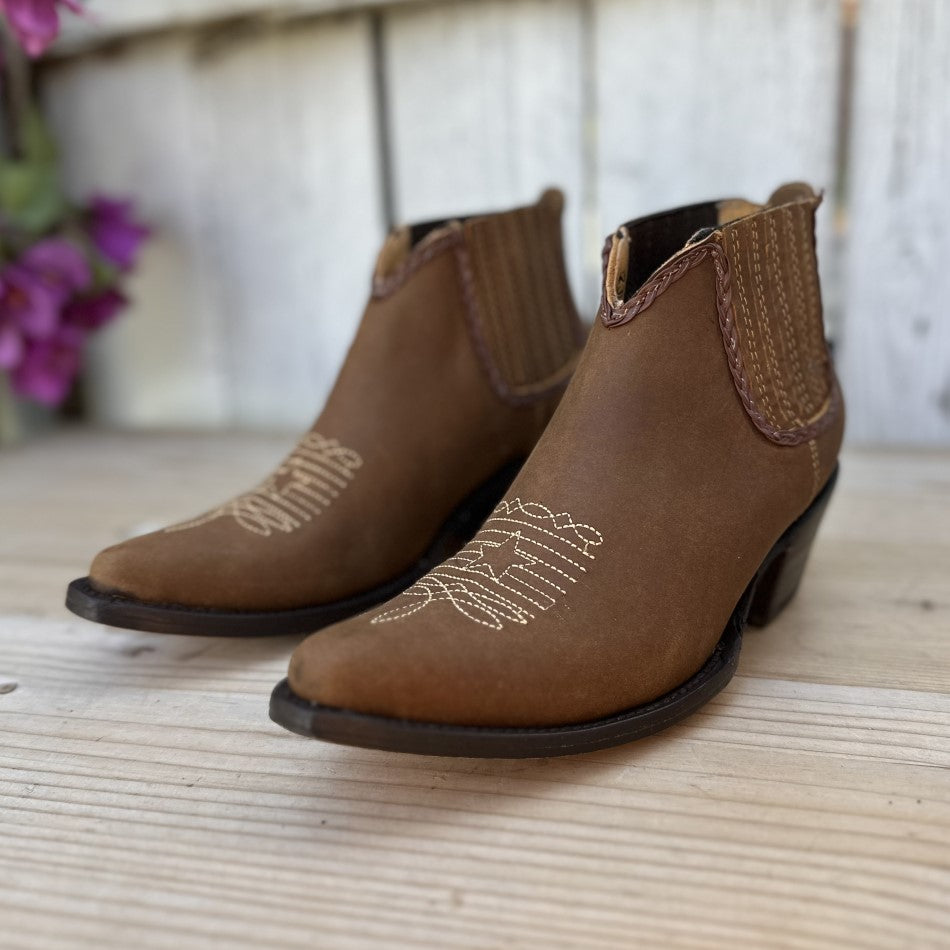 BS 1070 Tan Botin Vaquero Botines Vaqueros de Piel Crazy para Mujer