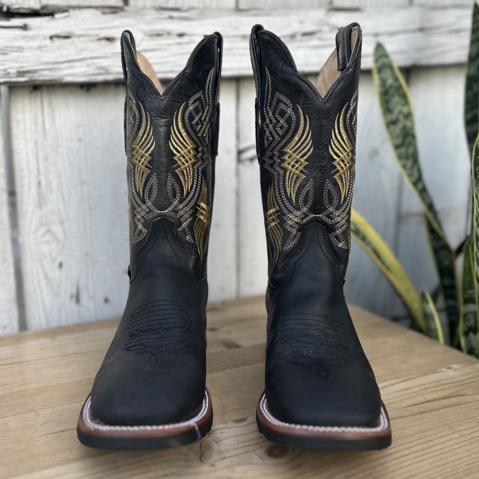 Mens square toe hot sale black cowboy boots