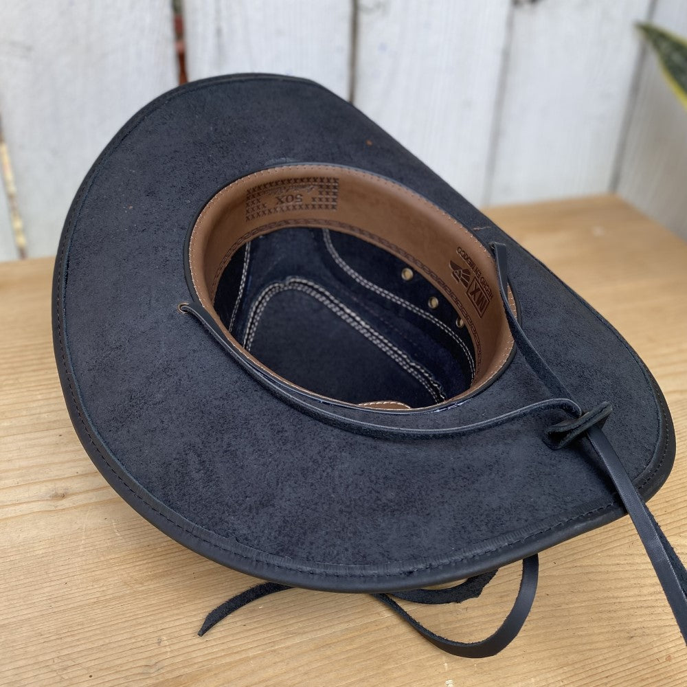 Black Leather Hat with Imitation Crocodile - Leather Hats