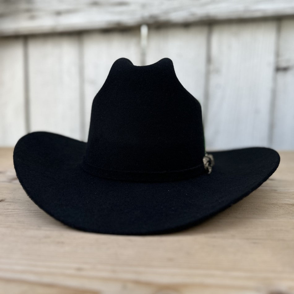 20X Malboro Black with Feather Tombstone Hats Felt Cowboy Hat